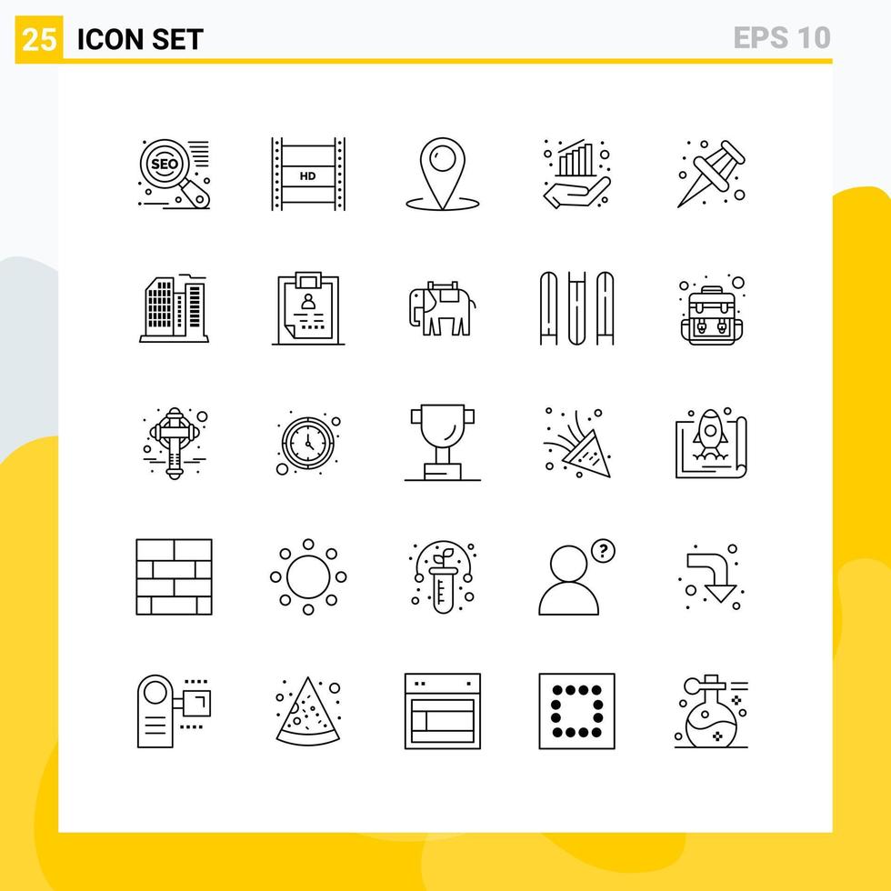 conjunto moderno de pictogramas de 25 líneas de gráficos de video de definición de datos manuales que ayudan a elementos de diseño vectorial editables vector