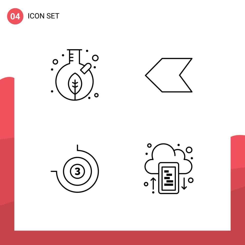 Line Pack of 4 Universal Symbols of growth stop watch seed pointer cloud Editable Vector Design Elements