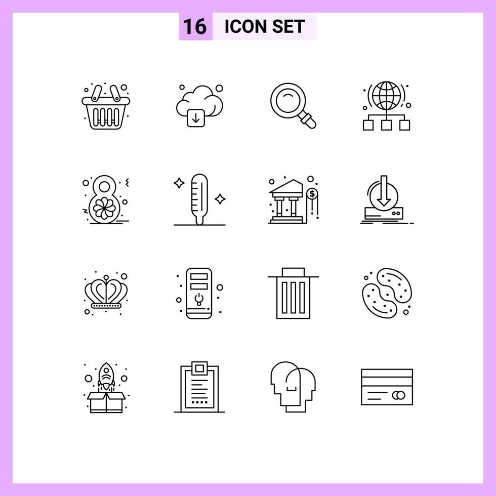 Pictogram Set of 16 Simple Outlines of flower server search network internet Editable Vector Design Elements