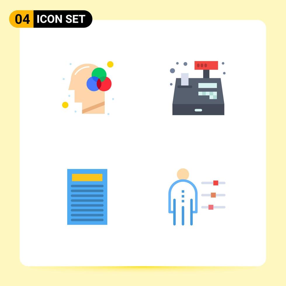 paquete de 4 signos y símbolos de iconos planos modernos para medios de impresión web, como creatividad, educación, habilidades de registro de color, elementos de diseño de vectores editables