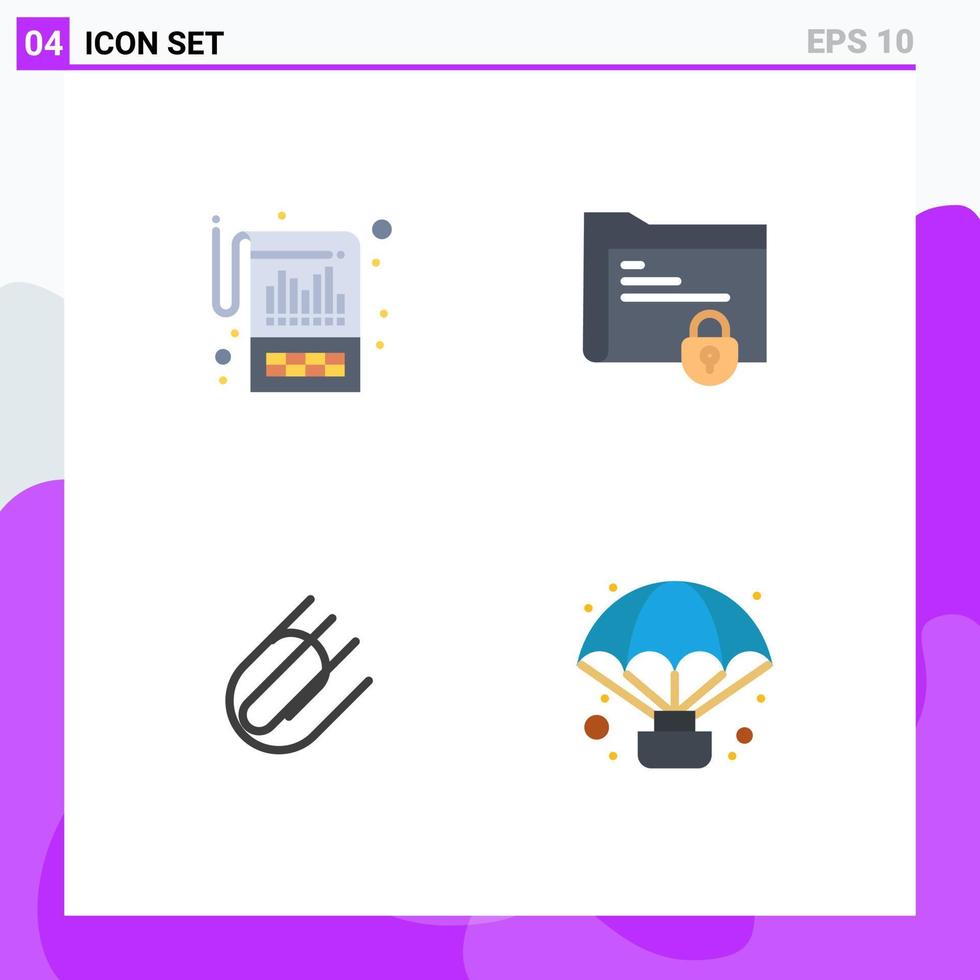 Pictogram Set of 4 Simple Flat Icons of account safe folder reporting folder attach Editable Vector Design Elements