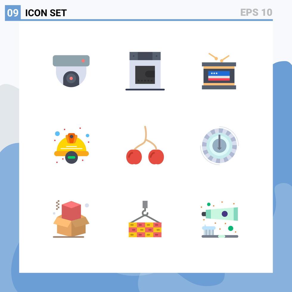 Set of 9 Vector Flat Colors on Grid for food berry independece worker hat protection Editable Vector Design Elements
