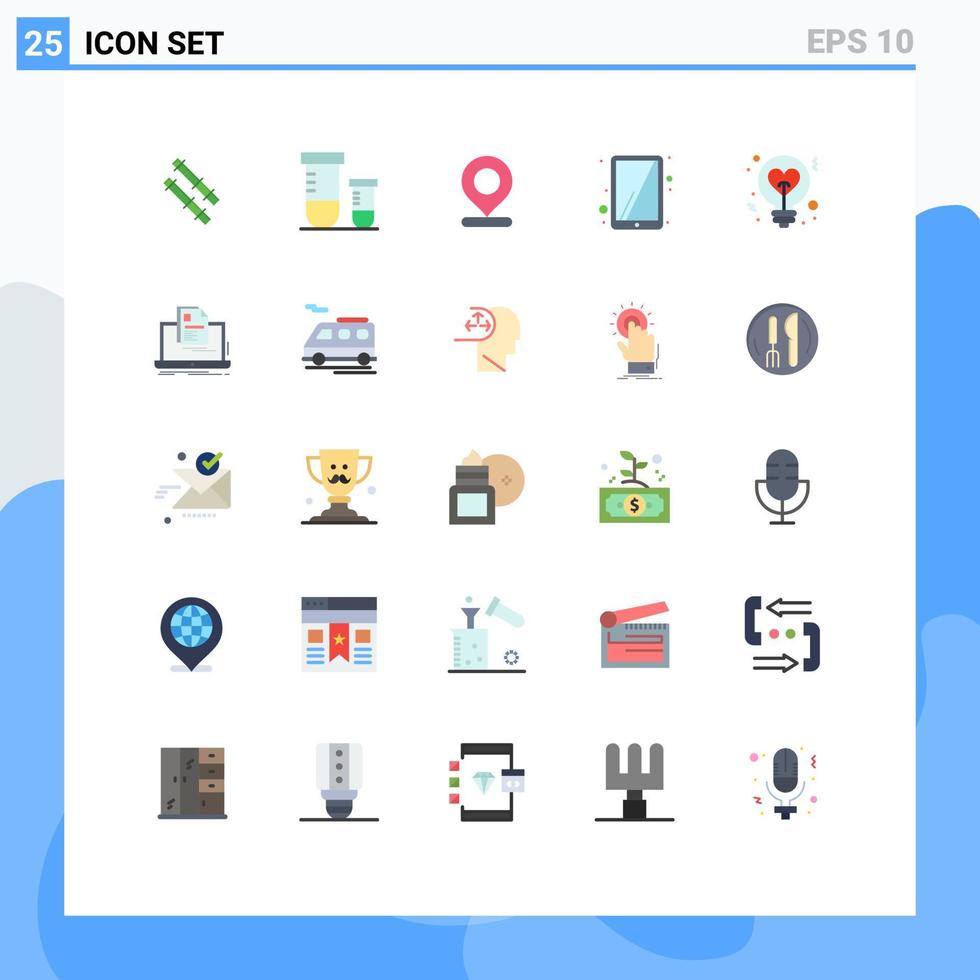 conjunto de 25 iconos de interfaz de usuario modernos signos de símbolos para elementos de diseño de vector editables de pantalla táctil de bulbo de marcador de corazón de idea