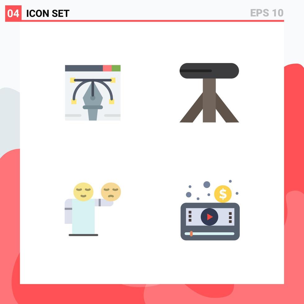 Group of 4 Flat Icons Signs and Symbols for artwork emoji pen tool table money Editable Vector Design Elements