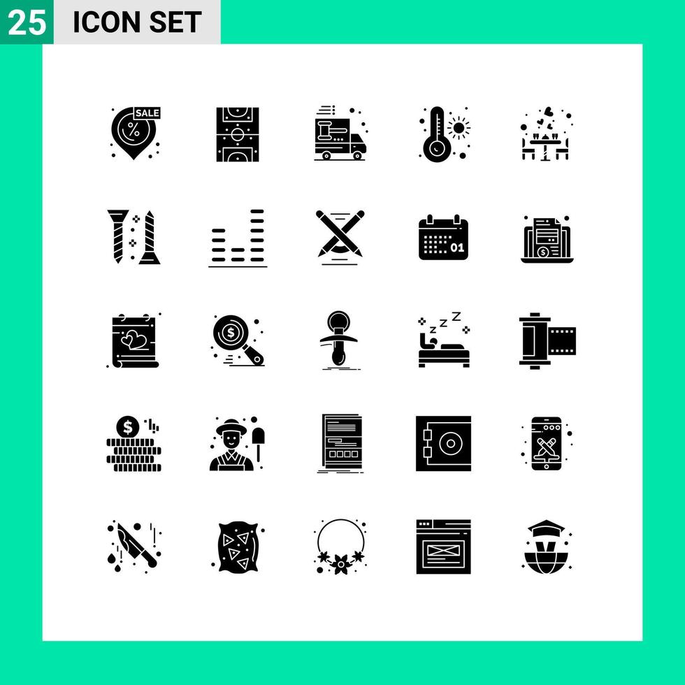 Universal Icon Symbols Group of 25 Modern Solid Glyphs of date thermometer truck temperature dealer Editable Vector Design Elements