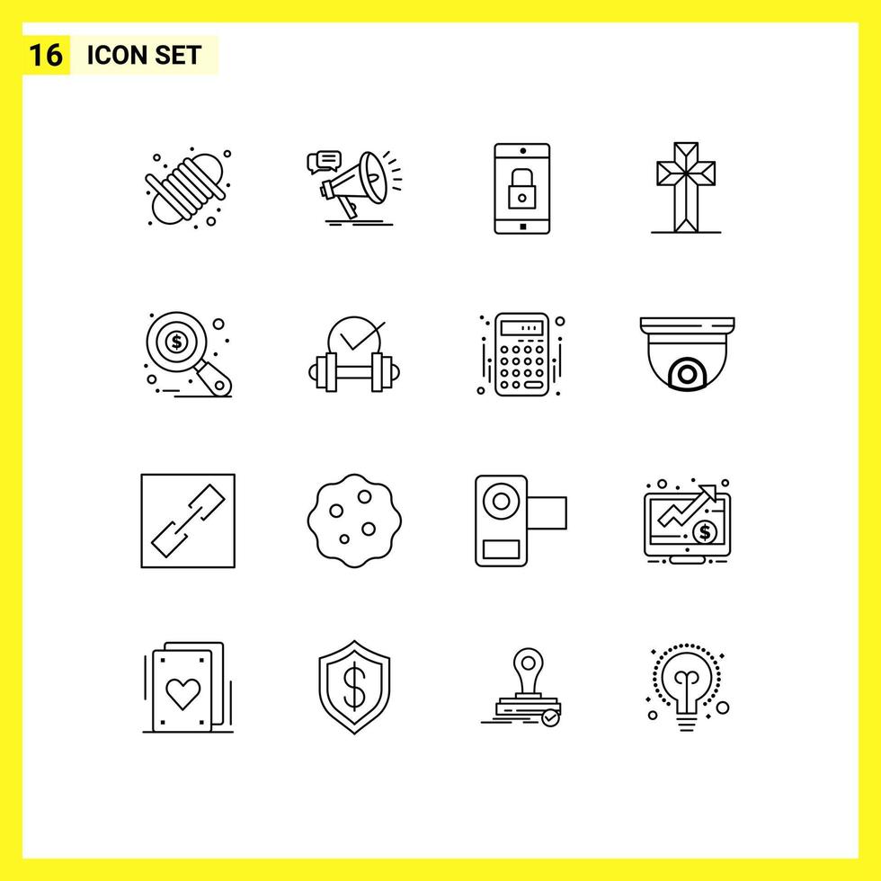 Group of 16 Outlines Signs and Symbols for easter christian promotion celebration mobile Editable Vector Design Elements