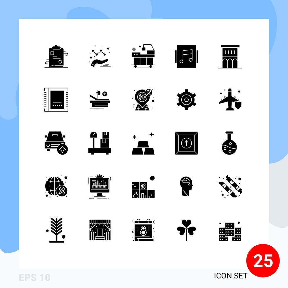 Group of 25 Solid Glyphs Signs and Symbols for house architecture bed showcase album Editable Vector Design Elements