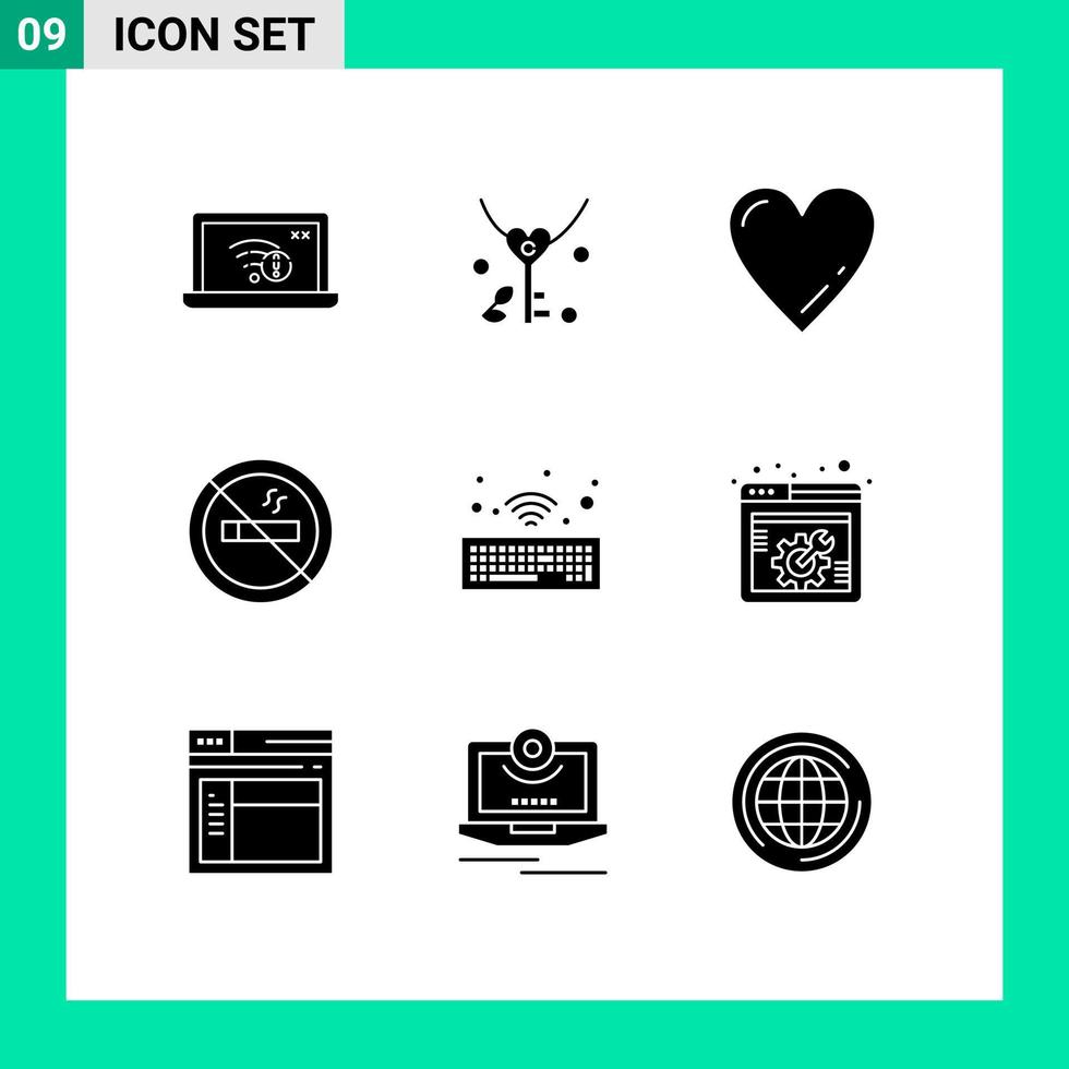 Set of 9 Modern UI Icons Symbols Signs for wireless hardware wedding travel hotel Editable Vector Design Elements