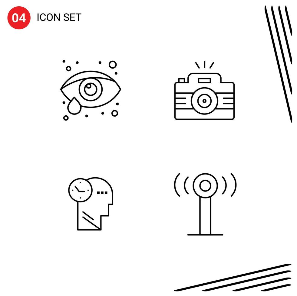 4 Universal Line Signs Symbols of eye care mind camera picture head Editable Vector Design Elements