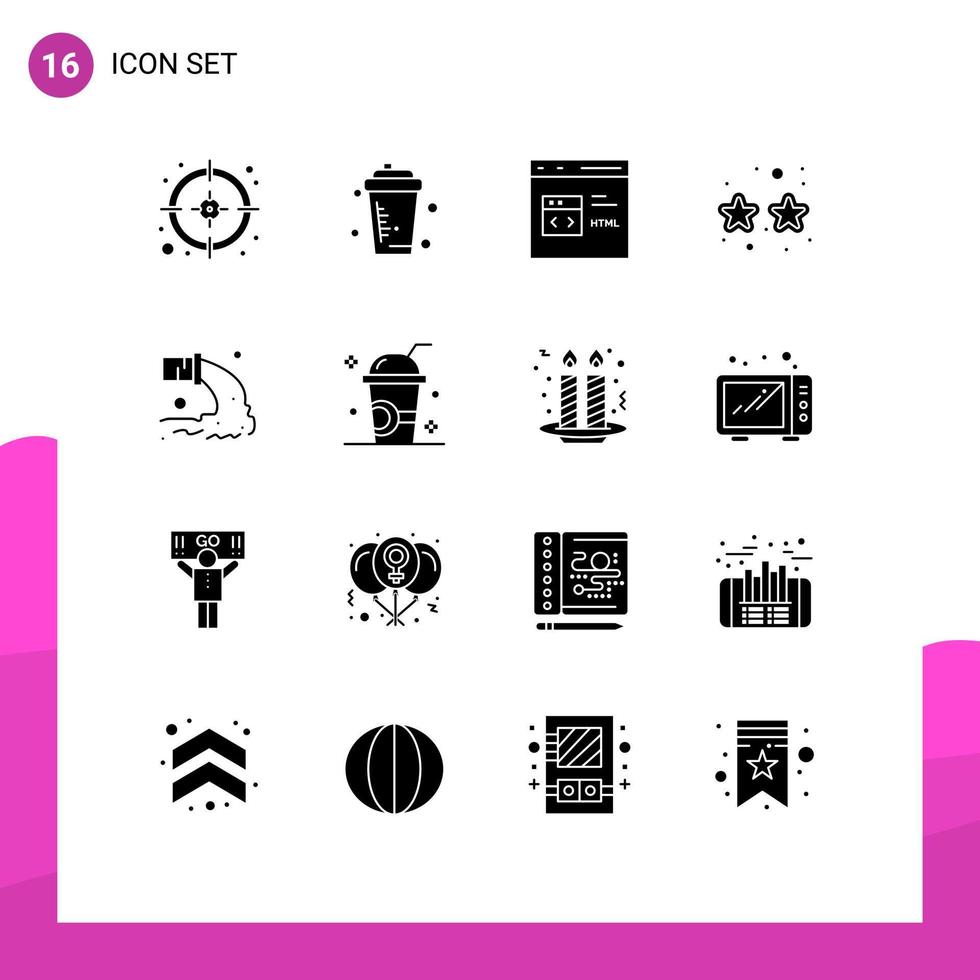 Group of 16 Modern Solid Glyphs Set for pipe mardi gras code glasses html Editable Vector Design Elements