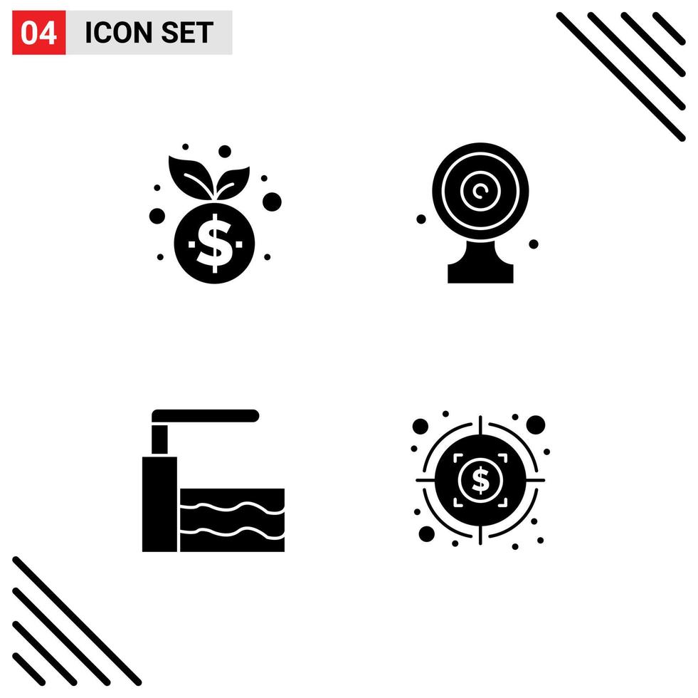 Universal Icon Symbols Group of 4 Modern Solid Glyphs of business pool finance media target water Editable Vector Design Elements
