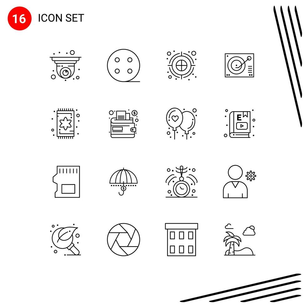 16 User Interface Outline Pack of modern Signs and Symbols of furniture record color fill player device Editable Vector Design Elements