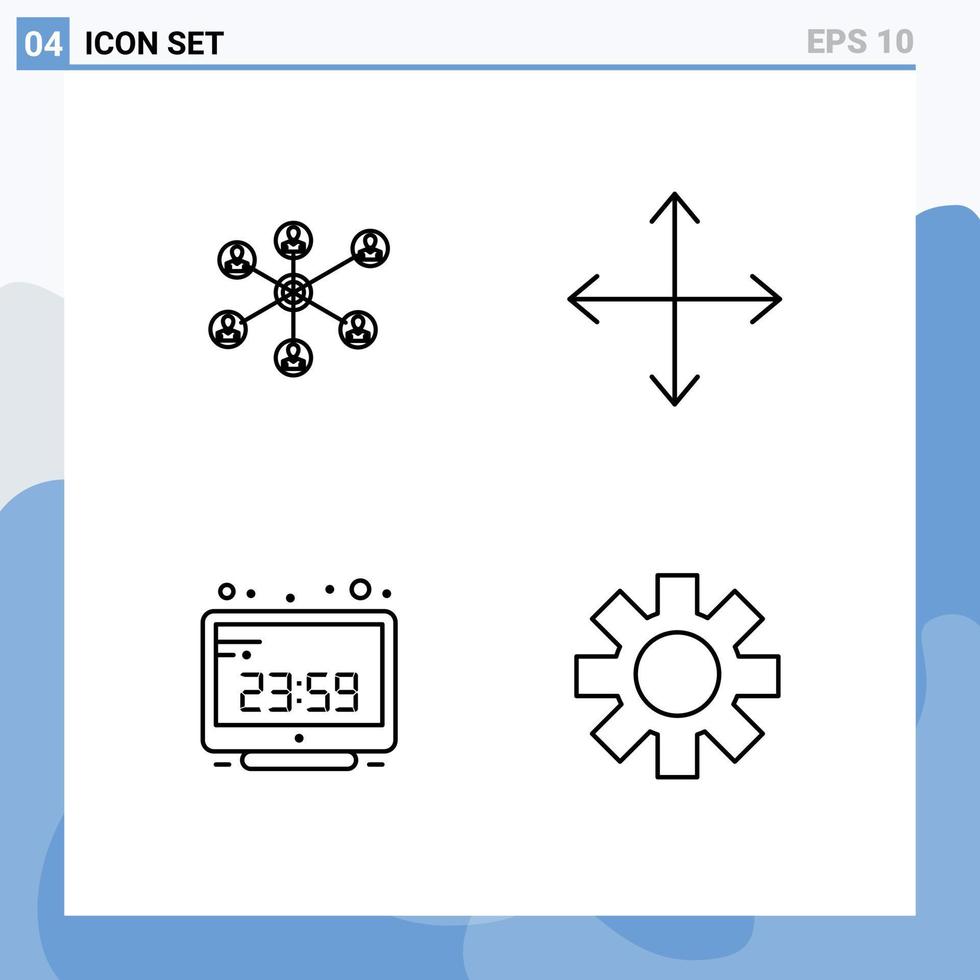 Set of 4 Modern UI Icons Symbols Signs for wlan computer group navigation computer time Editable Vector Design Elements