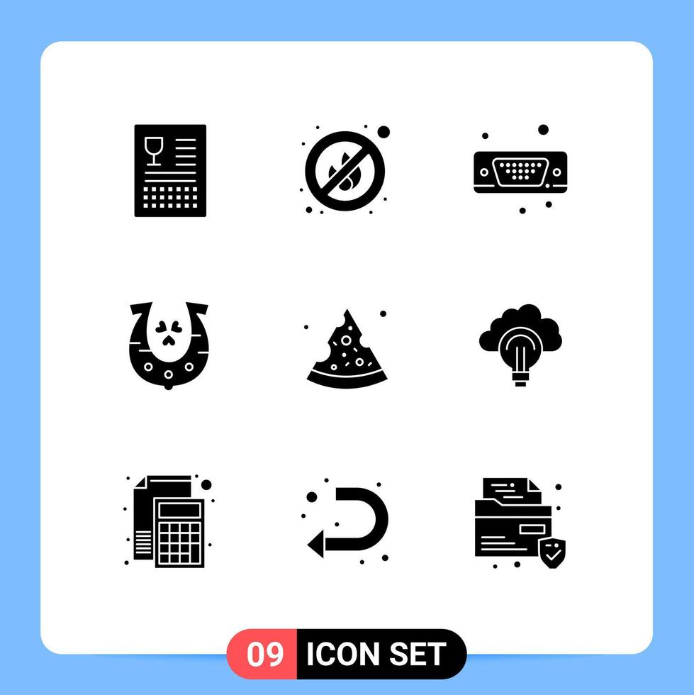 Pack of 9 creative Solid Glyphs of food luck display horseshoe clover Editable Vector Design Elements