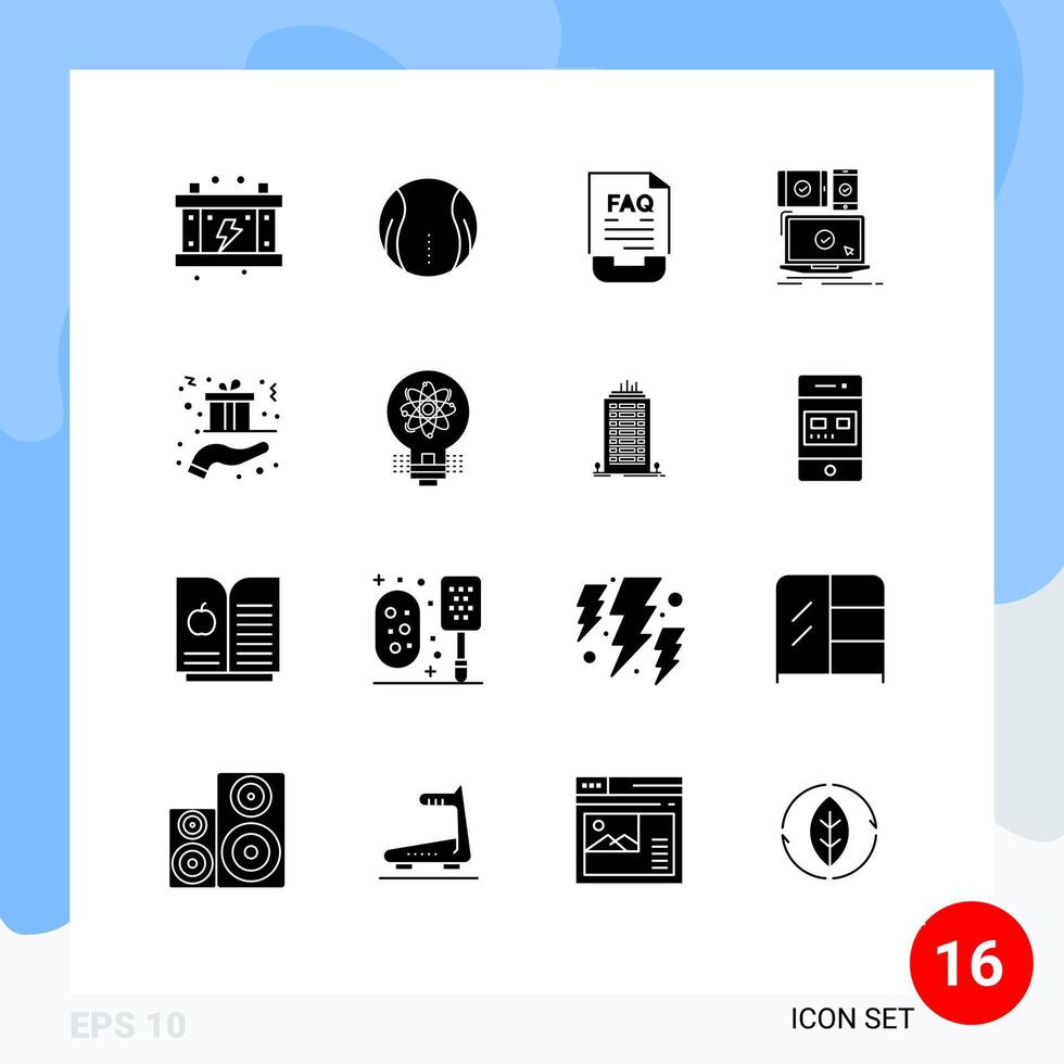 16 User Interface Solid Glyph Pack of modern Signs and Symbols of technology mobile communication devices paper Editable Vector Design Elements