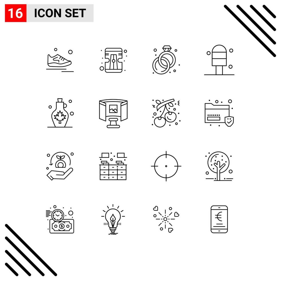 16 User Interface Outline Pack of modern Signs and Symbols of leaf water diamond kettle ice Editable Vector Design Elements