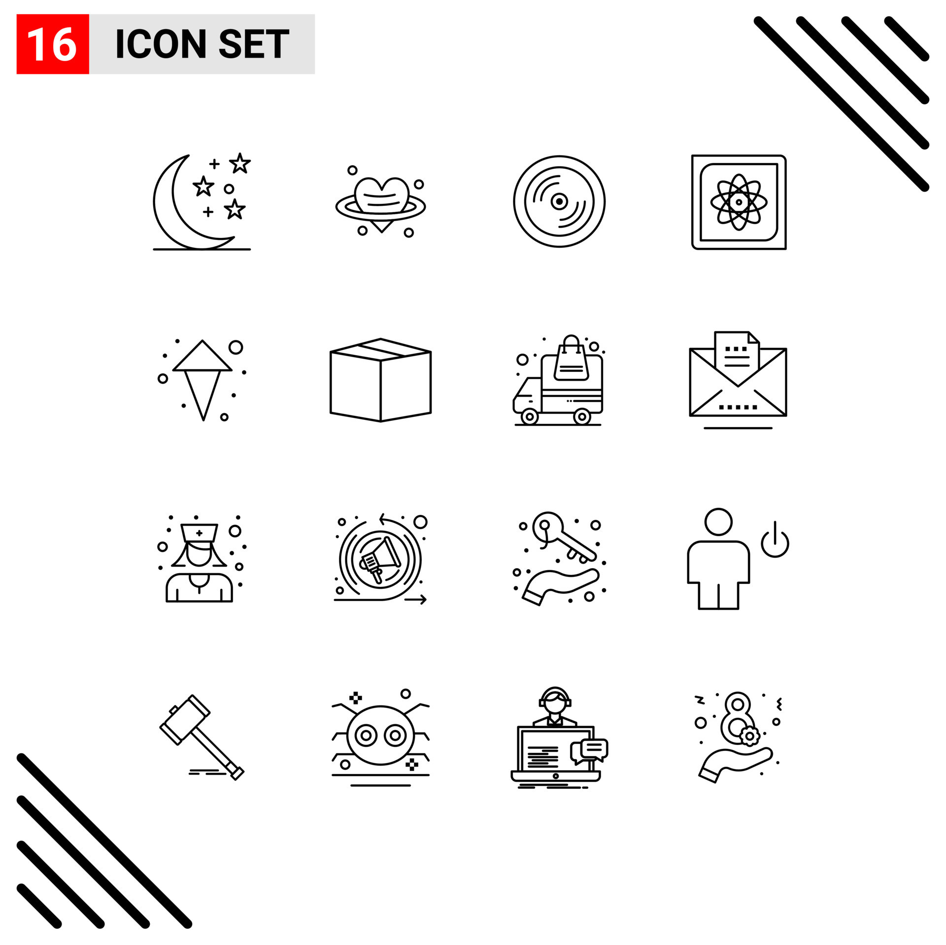 Set of 16 Modern UI Icons Symbols Signs for arrows future dvd data ...