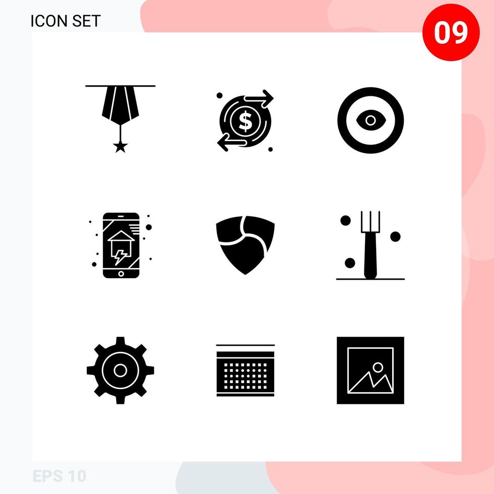 Pack of 9 creative Solid Glyphs of smart house home networking money home automation wreath Editable Vector Design Elements