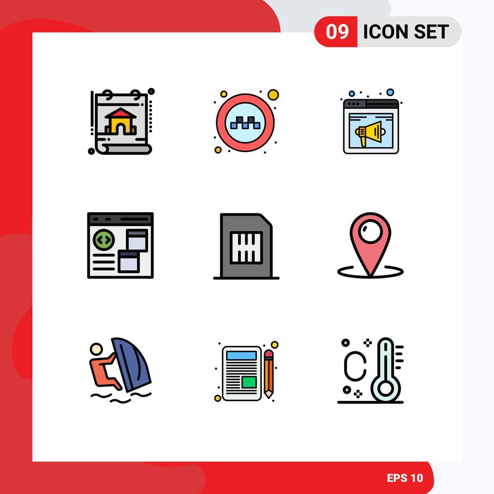 Stock Vector Icon Pack of 9 Line Signs and Symbols for development coding browser browser webpage Editable Vector Design Elements