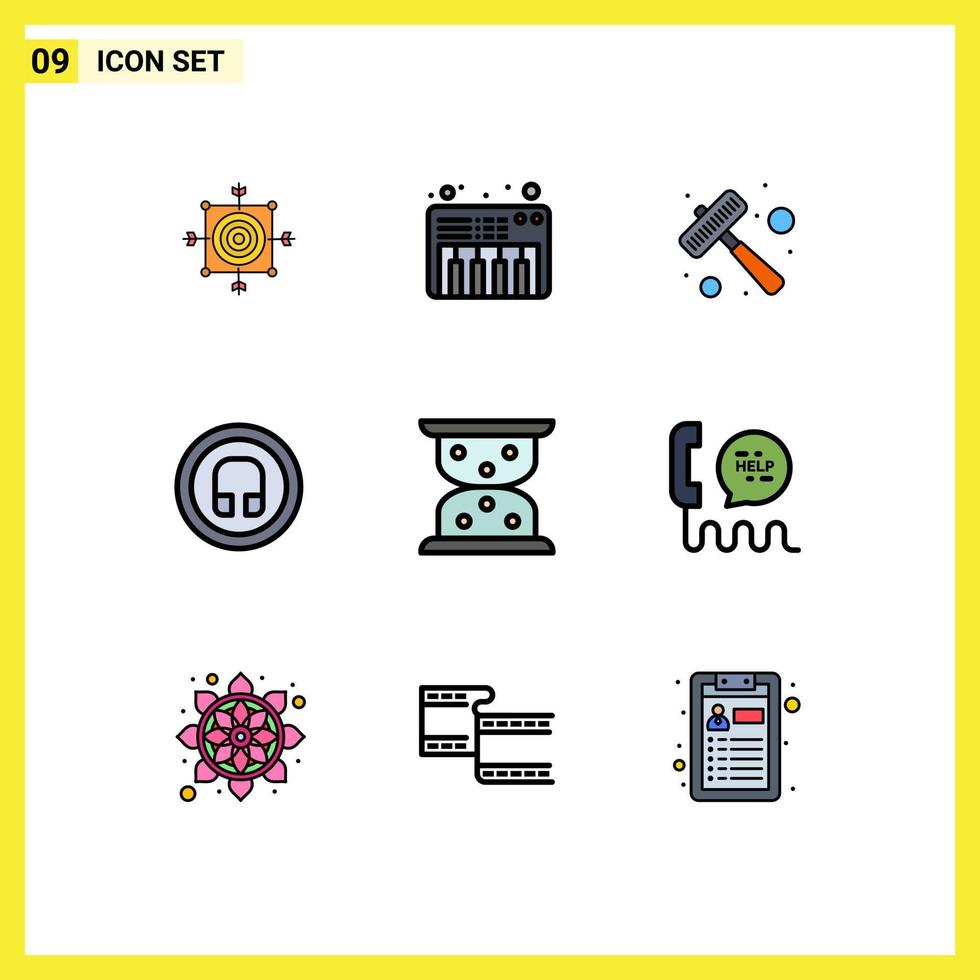 9 Universal Filledline Flat Colors Set for Web and Mobile Applications loading ui hammer basic earphone Editable Vector Design Elements