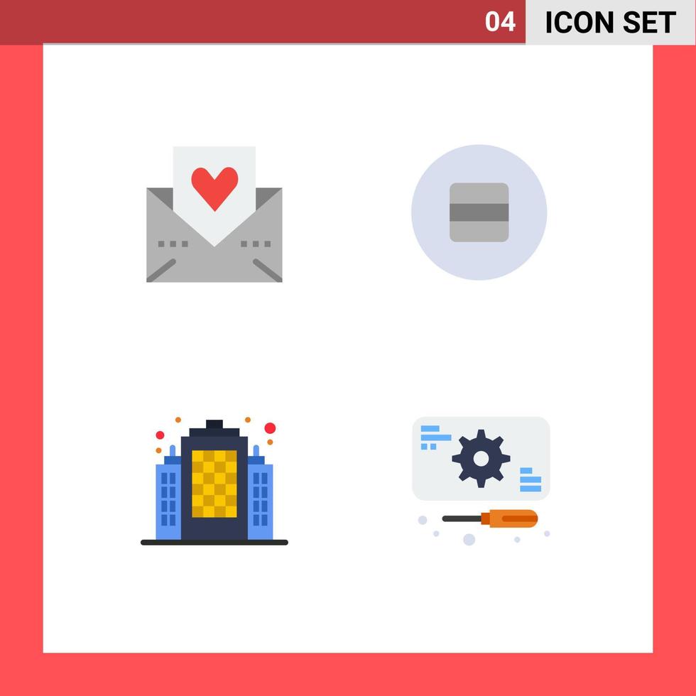Universal Icon Symbols Group of 4 Modern Flat Icons of heart building mail eat real Editable Vector Design Elements