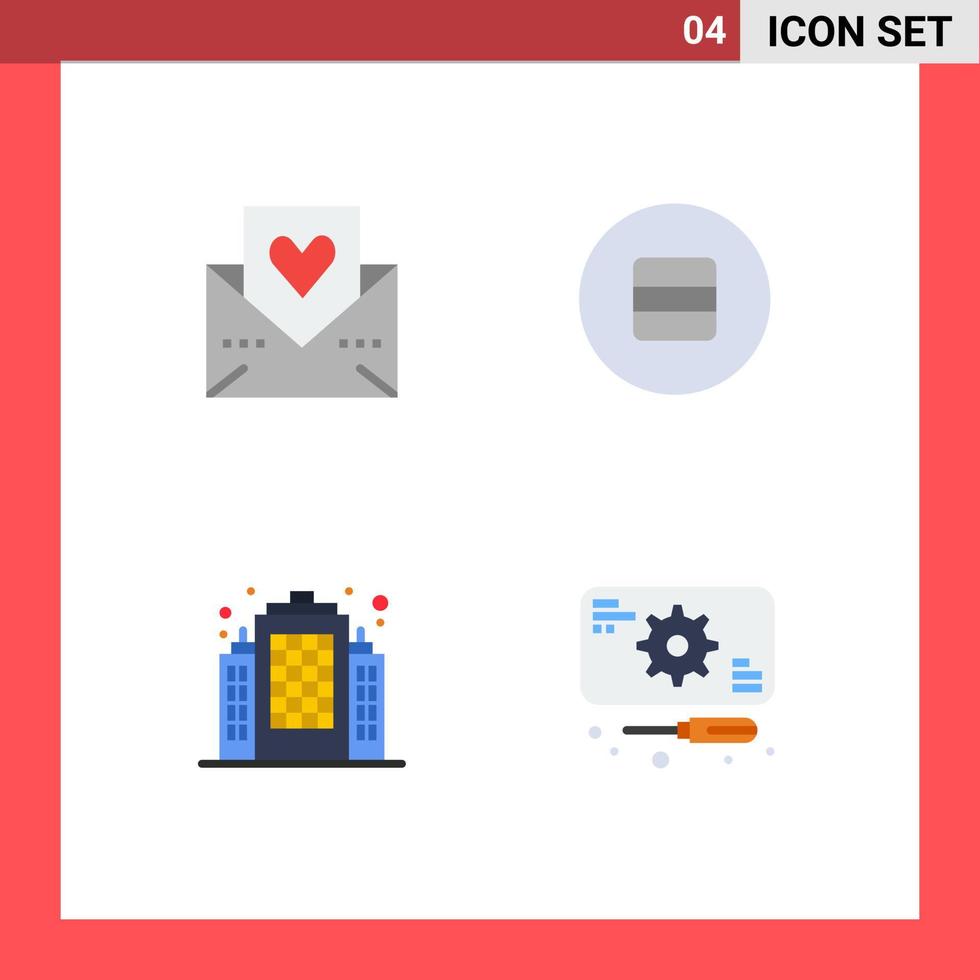 grupo de símbolos de icono universal de 4 iconos planos modernos de correo de construcción de corazón comer elementos de diseño de vector editables reales