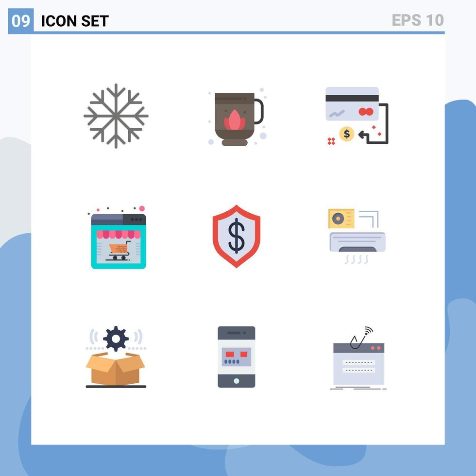 conjunto de pictogramas de 9 colores planos simples de elementos de diseño vectorial editables de tienda en línea de crédito artificial cibernético vector