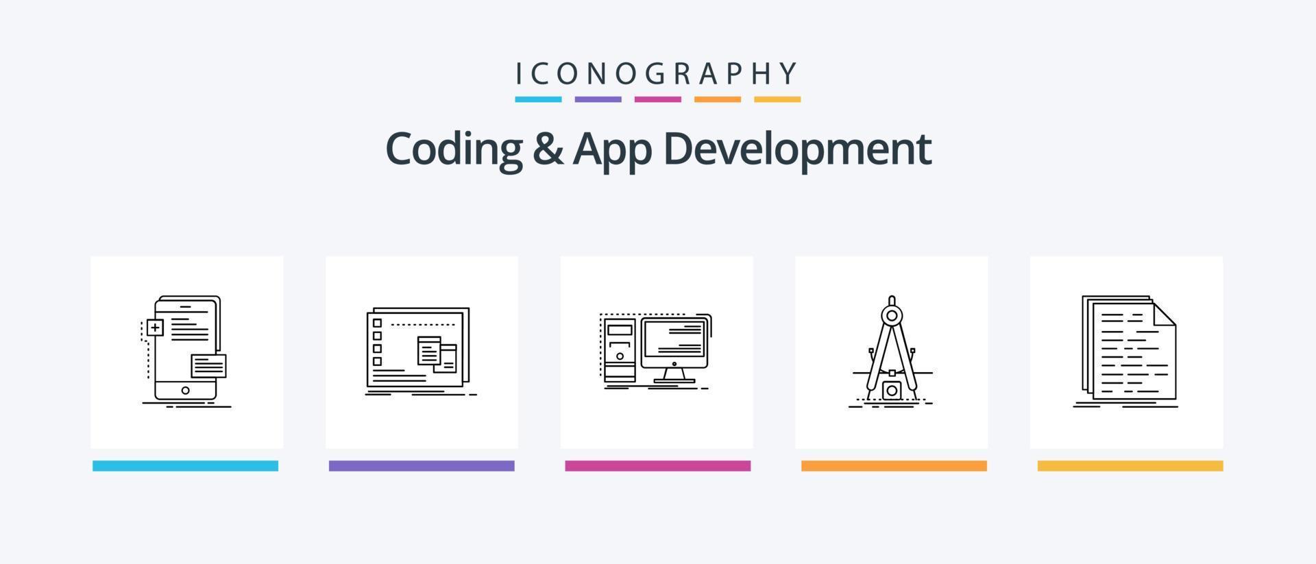 Coding And App Development Line 5 Icon Pack Including coding. api. application. developer. mobile. Creative Icons Design vector