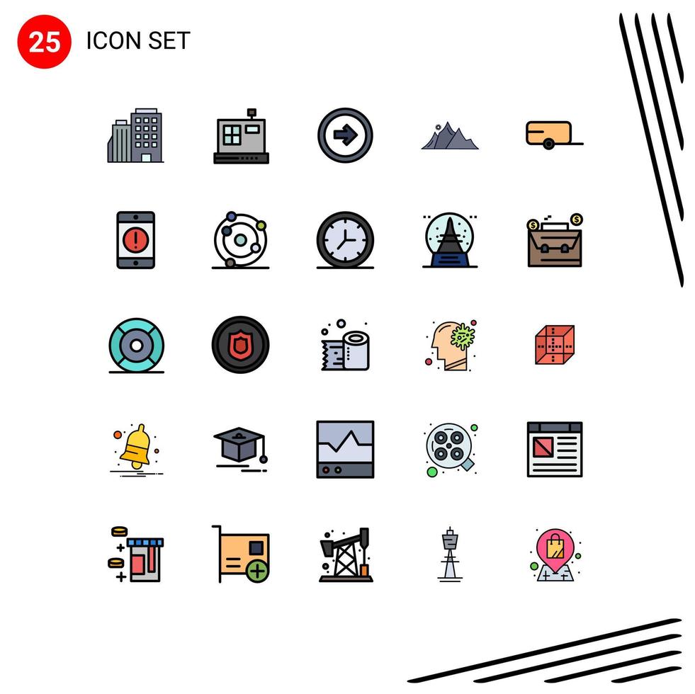 Universal Icon Symbols Group of 25 Modern Filled line Flat Colors of farmer mountain button nature hill Editable Vector Design Elements