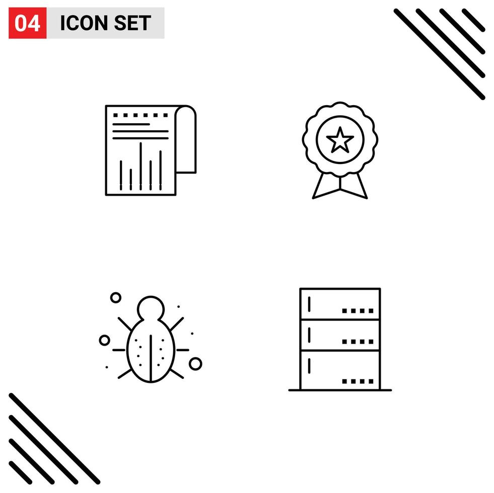 Line Pack of 4 Universal Symbols of business bug report finance network Editable Vector Design Elements