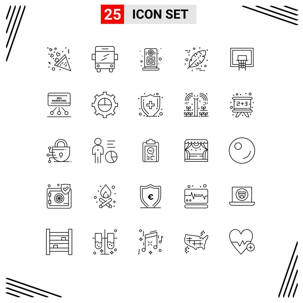 Set of 25 Vector Lines on Grid for net court loudspeaker basketball thanksgiving Editable Vector Design Elements