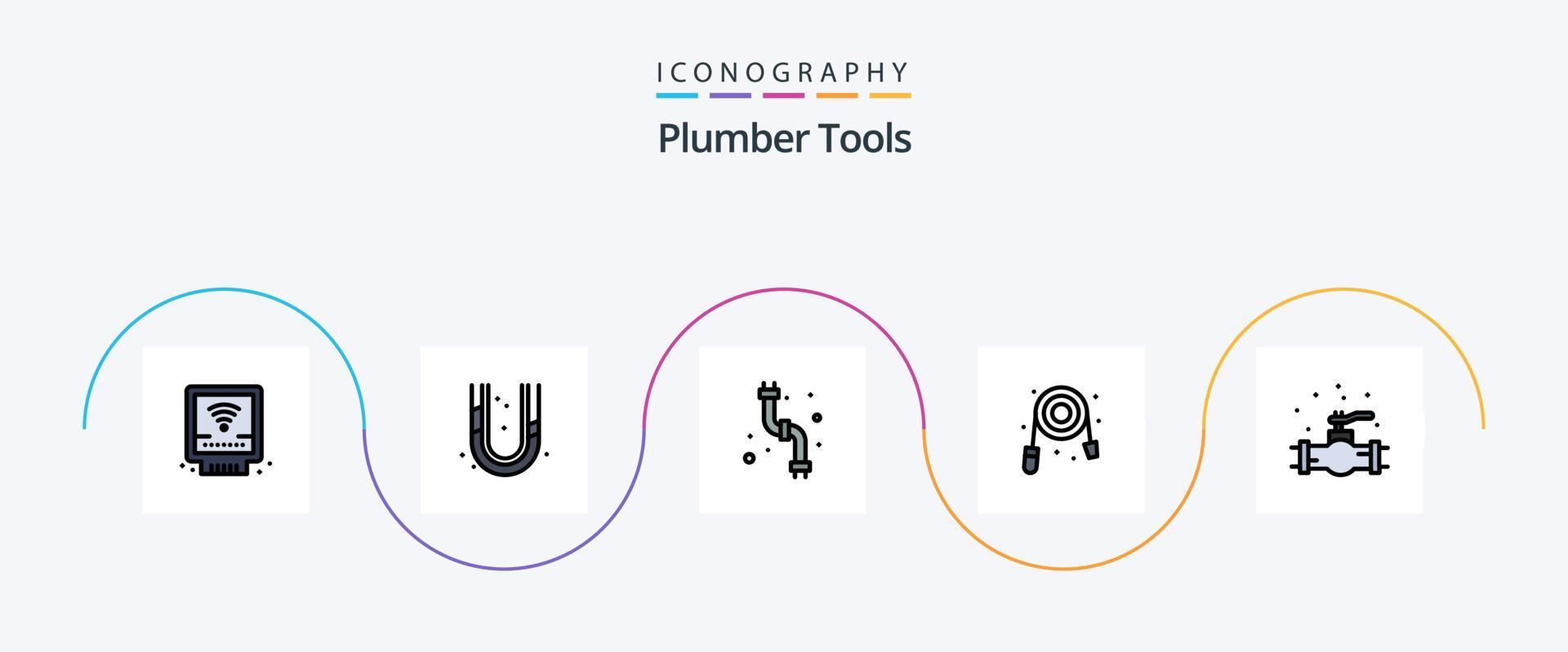 Plumber Line Filled Flat 5 Icon Pack Including . system. hose. plumbing. mechanical vector