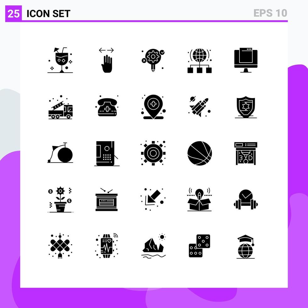 Solid Glyph Pack of 25 Universal Symbols of network internet left globe creative Editable Vector Design Elements