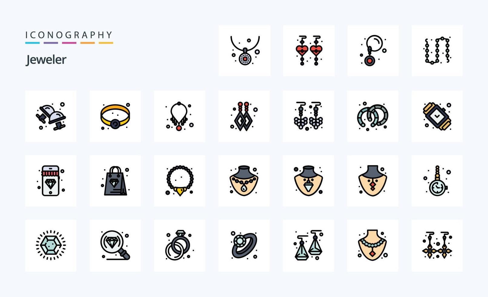 paquete de iconos de estilo lleno de línea de 25 joyas vector