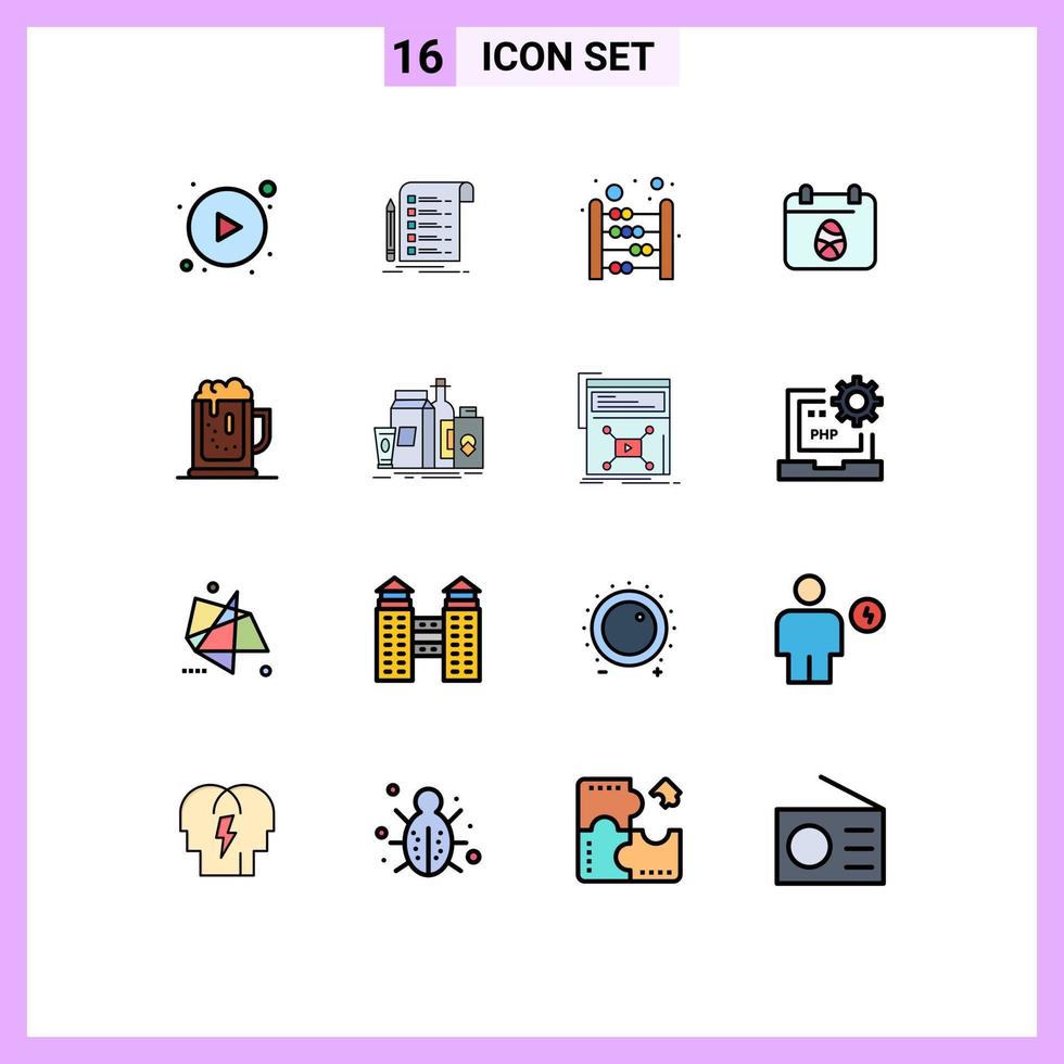 Set of 16 Modern UI Icons Symbols Signs for beer day abacus easter calender Editable Creative Vector Design Elements