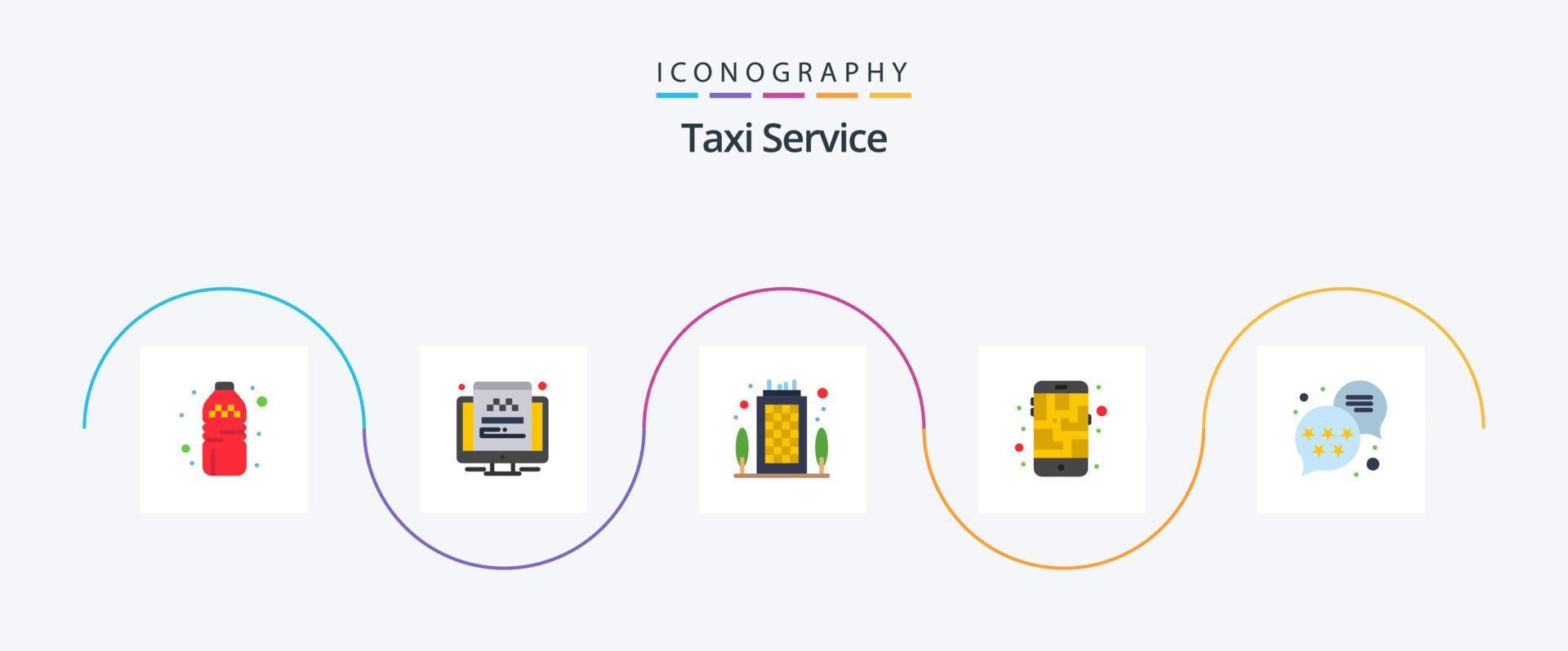 paquete de iconos de 5 planos de servicio de taxi que incluye calificación. de primera calidad. negocio. ruta. móvil vector