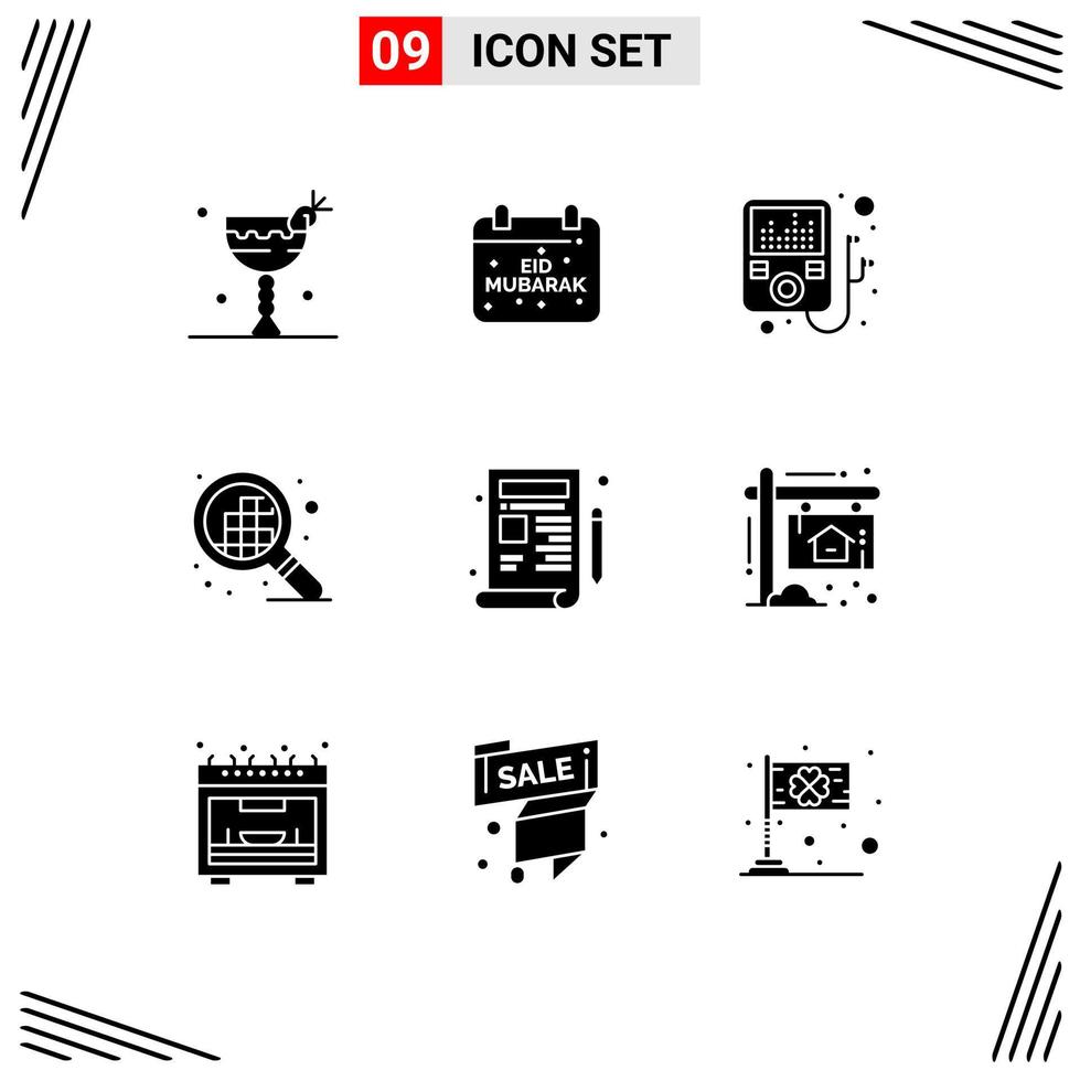 Universal Icon Symbols Group of 9 Modern Solid Glyphs of drawing design muslims blueprint grid Editable Vector Design Elements