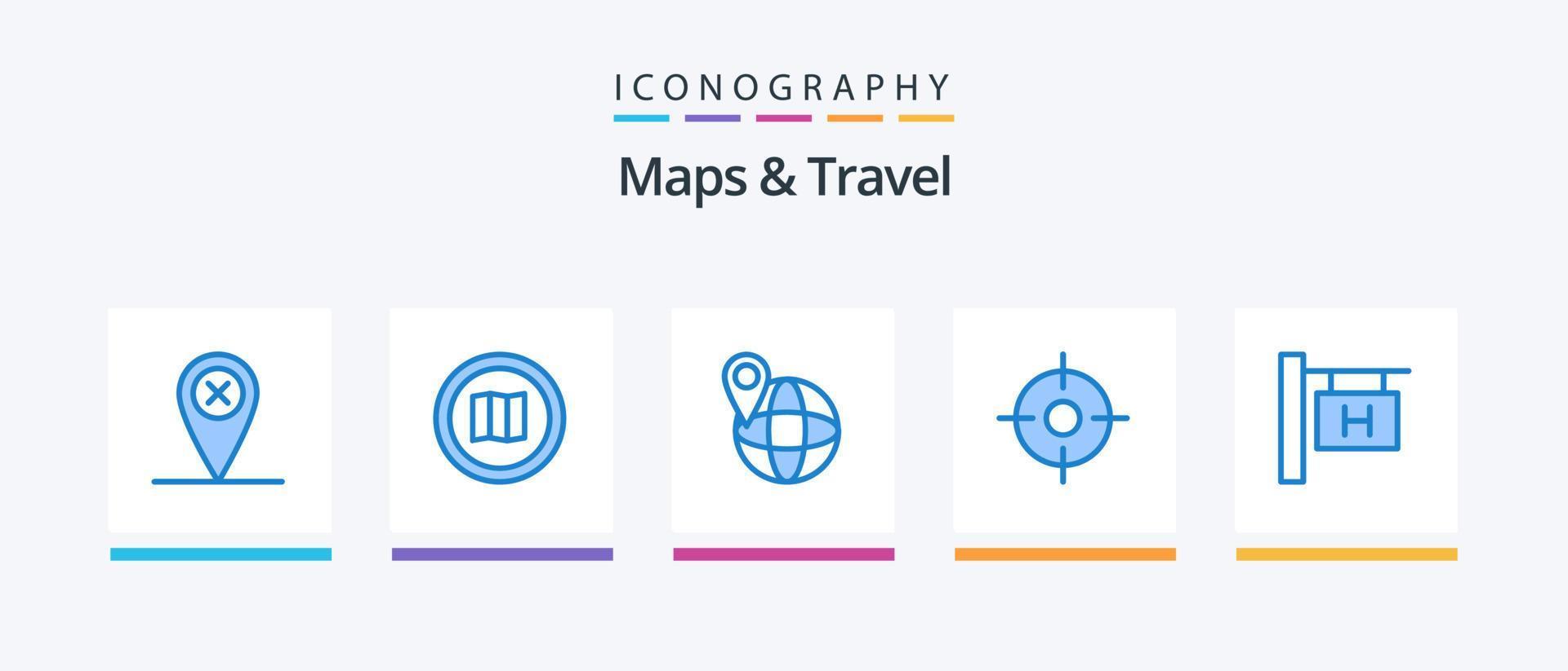 mapas y paquete de iconos de viaje azul 5 que incluye. viajar. global. señal de hoteles ubicación. diseño de iconos creativos vector