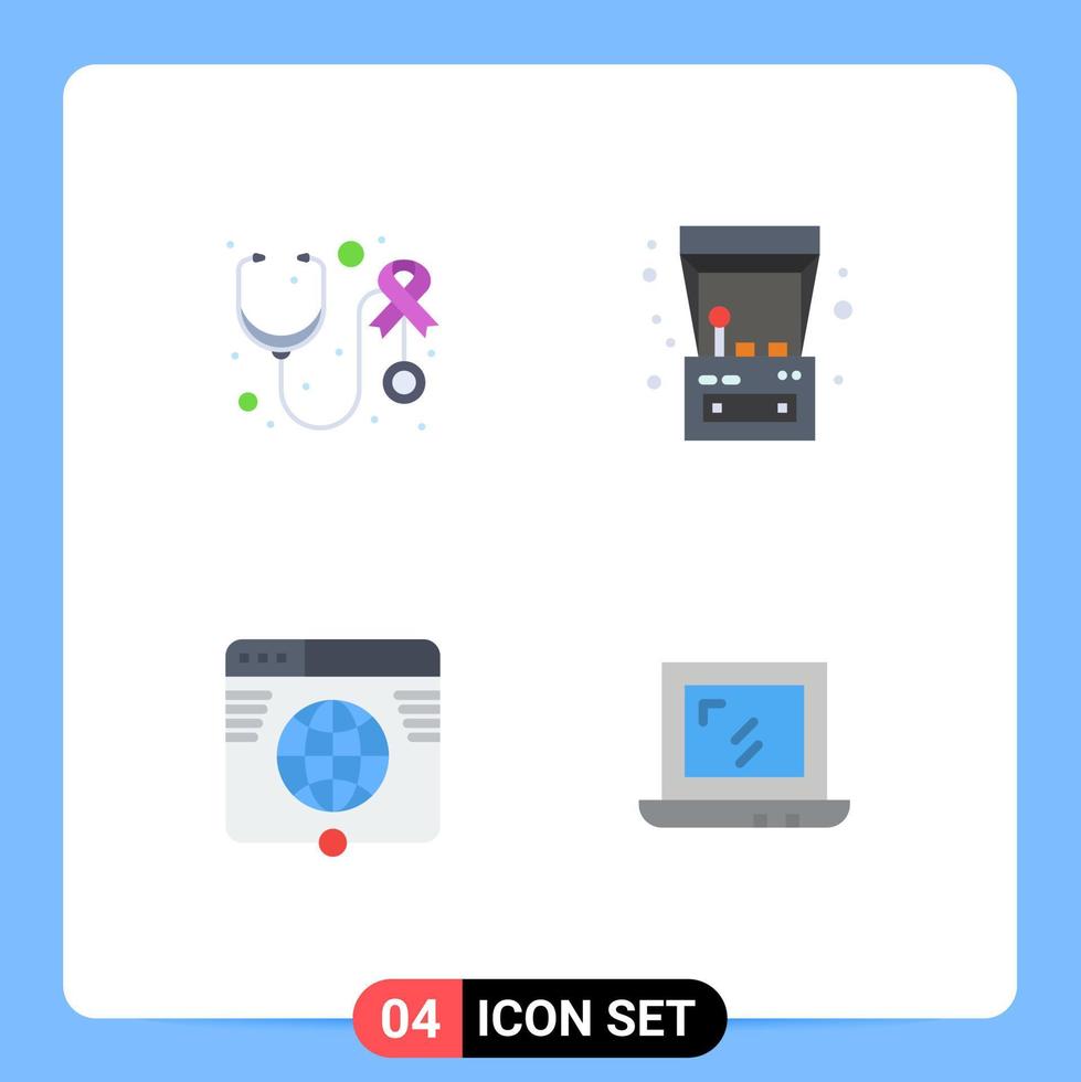 Pack of 4 creative Flat Icons of health internet care game network Editable Vector Design Elements