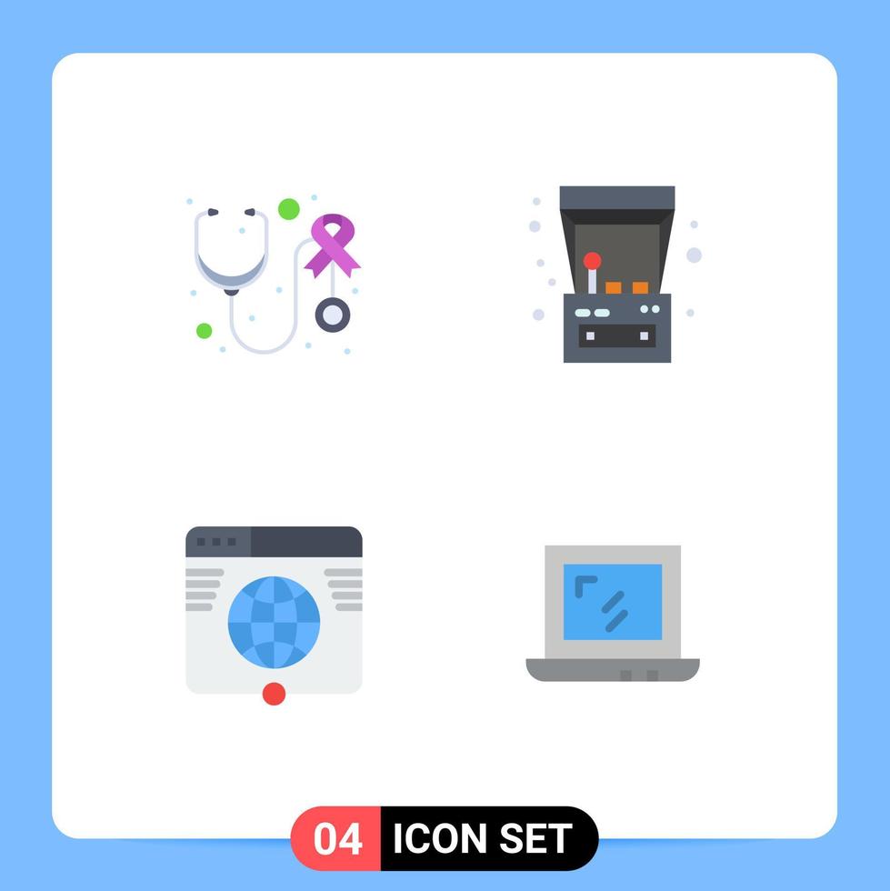 paquete de 4 iconos planos creativos de elementos de diseño de vectores editables de red de juego de cuidado de Internet de salud