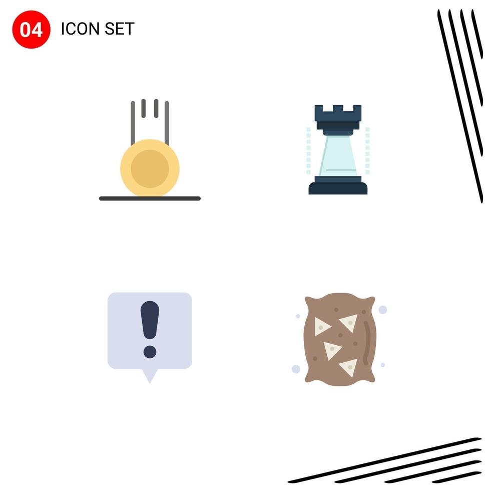 conjunto moderno de 4 iconos y símbolos planos, como el mensaje de error de ejercicio sport king bag elementos de diseño vectorial editables vector