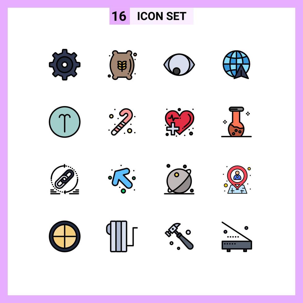 Universal Icon Symbols Group of 16 Modern Flat Color Filled Lines of candy cane symbolism human sign travel Editable Creative Vector Design Elements