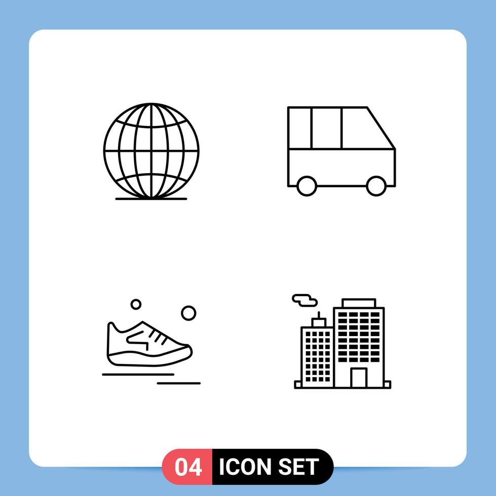 grupo de 4 signos y símbolos de colores planos de línea rellena para la entrega global de ejercicios elementos de diseño de vectores editables van de pasajeros van man