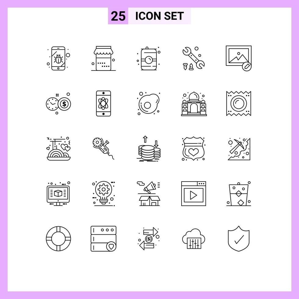 Pictogram Set of 25 Simple Lines of clock image food edit options Editable Vector Design Elements