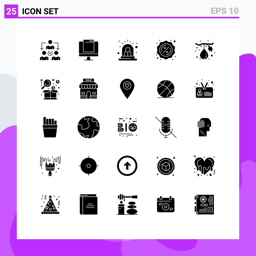 Editable Vector Line Pack of 25 Simple Solid Glyphs of food tag popup sales siren Editable Vector Design Elements