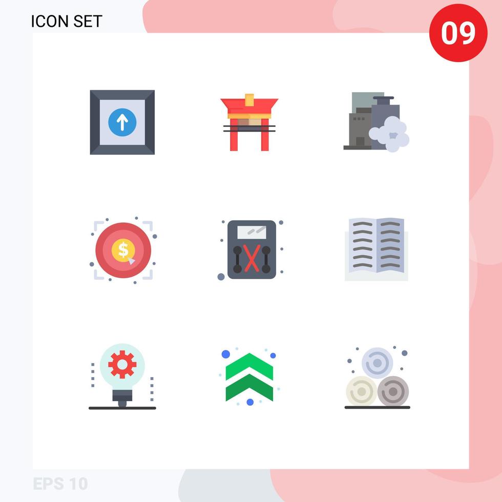 9 Thematic Vector Flat Colors and Editable Symbols of weighing machine diet industry target achievement Editable Vector Design Elements
