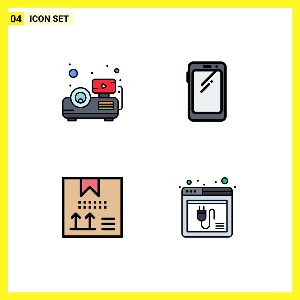 4 Universal Filledline Flat Color Signs Symbols of beamer coding phone huawei development Editable Vector Design Elements