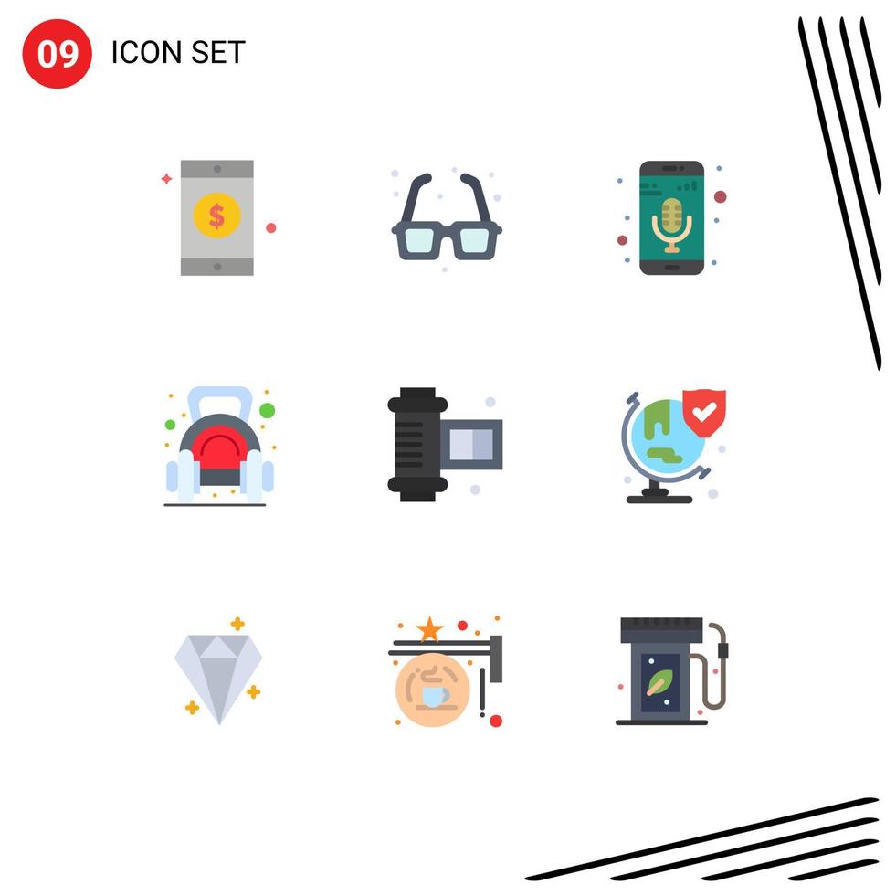 Set of 9 Modern UI Icons Symbols Signs for ancient camera roll dumbbell mobile app weight exercise Editable Vector Design Elements