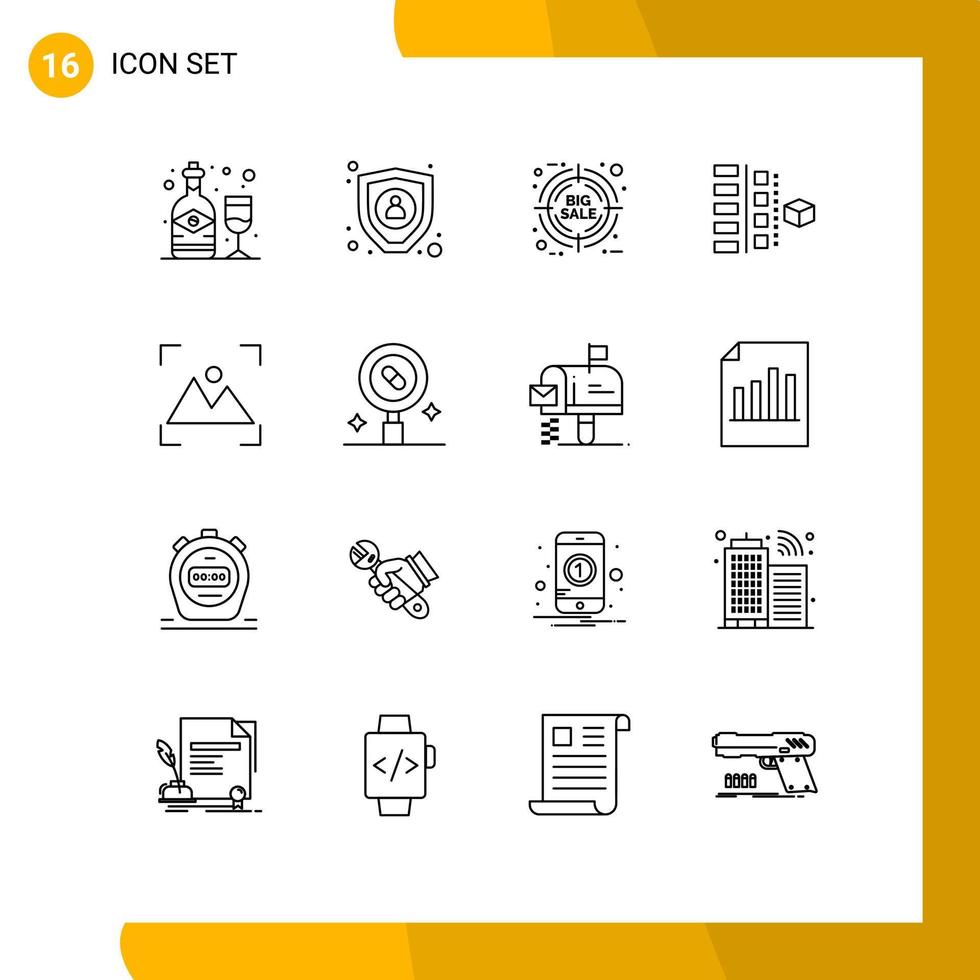 Set of 16 Modern UI Icons Symbols Signs for focus product discount planning phases Editable Vector Design Elements