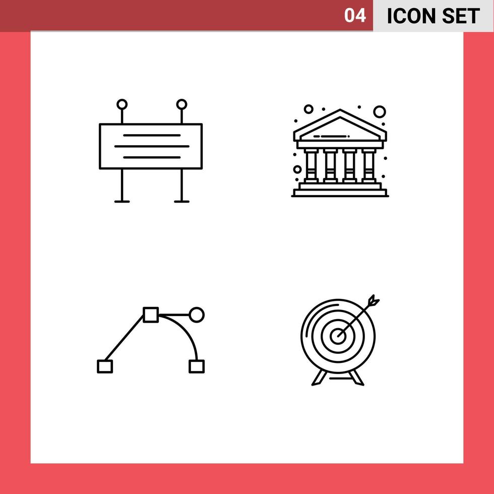 4 Universal Line Signs Symbols of construction banner path under construction barrier finance target Editable Vector Design Elements